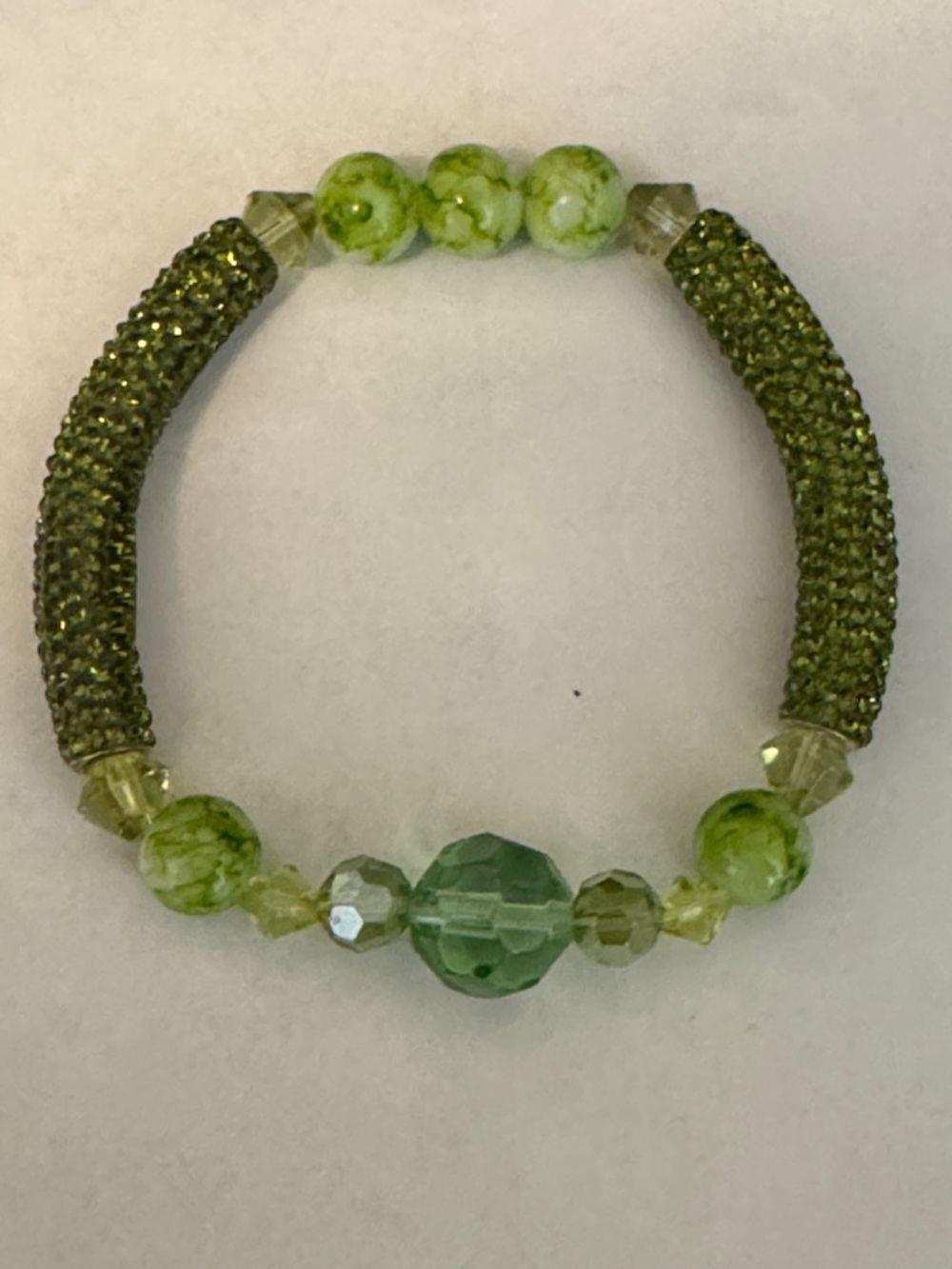Green Beaded Stretch Bracelet - rhinestone noodle beads unique and absolutely be